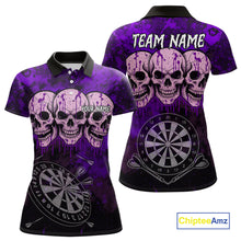 Load image into Gallery viewer, Black And Purple Grunge Skull Womens Dart Shirts Custom Dart Jerseys Team Polo &amp; Quarter Zip TDM5128