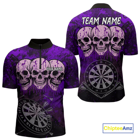 Black And Purple Grunge Skull Mens Dart Shirts Custom Dart Jerseys Team Polo & Quarter Zip TDM5128