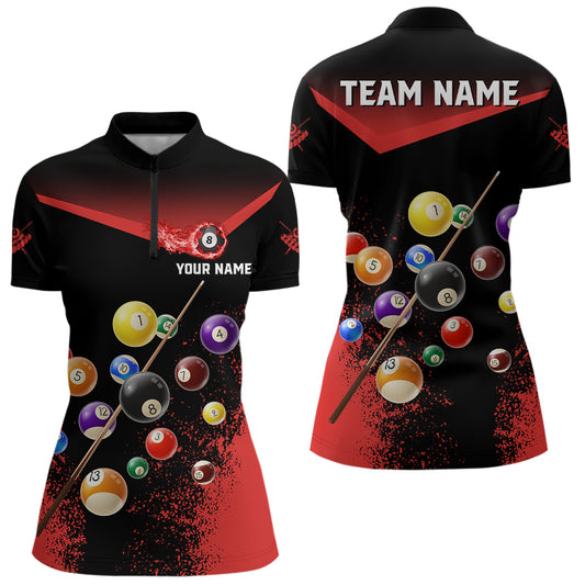 Personalized Grunge Red Black 3D Pool Balls Women Billiard Shirts Custom Billiard Jerseys For Team TDM3512