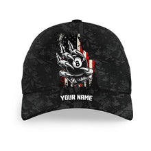 Load image into Gallery viewer, Funny Claw Tearing US Flag Custom Name Black Billiard Caps, 8 Ball Pool Billiard Hats Gifts TDM2134