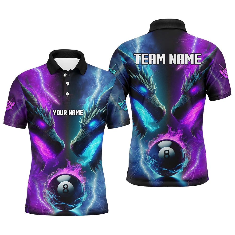 Custom Blue Purple Fire 3D Dragon 8 Ball Pool Billiard Shirts For Men, Team League Billiard Jerseys TDM2394