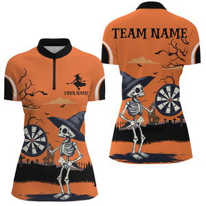 Funny Skeleton Orange Halloween Darts Shirts For Women Custom Halloween Gifts For Darts Lover TDM2636