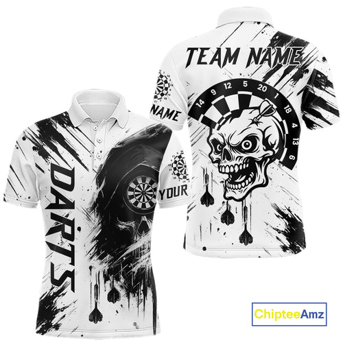Personalized White Black Grunge Skull Darts Shirt For Men Custom Funny Darts Team Jersey Outfit TDM4908