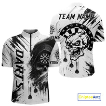 Load image into Gallery viewer, Personalized White Black Grunge Skull Darts Shirt For Men Custom Funny Darts Team Jersey Outfit TDM4908