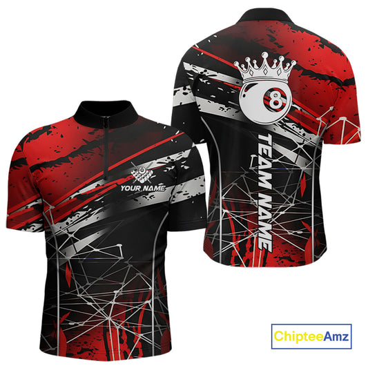 Black And Red 8 Ball Crown Men's Billiard Shirts Custom Billiards Jerseys, Pool League Team Shirts TDM5131