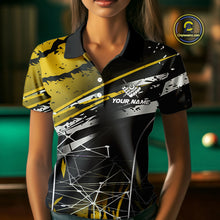 Load image into Gallery viewer, Black And Gold 8 Ball Crown Women's Billiard Shirts Custom Billiards Jerseys, Pool League Team Shirt TDM5132