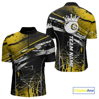 Black And Gold 8 Ball Crown Men's Billiard Shirts Custom Billiards Jerseys, Pool League Team Shirt TDM5132