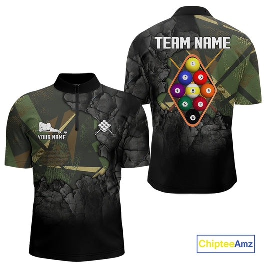 Personalized 9 Ball Pool Shirt For Men Custom Black And Military Green Billiard Team Jersey  TDM5136