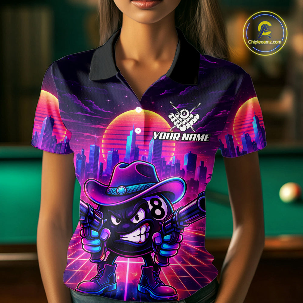 Custom Retro Funny Neon 8 Ball Pool Billiard Shirt For Women, Billiard Team Jersey Polo & 1/4 Zip TDM6219