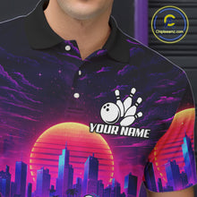 Load image into Gallery viewer, Custom Retro Funny Neon Bowling Shirt For Men, Pink And Purple Bowling Team Jersey Polo &amp; 1/4 Zip TDM6220