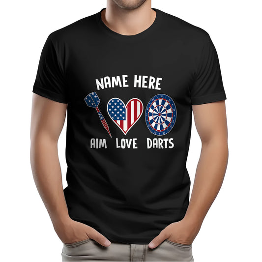Aim Love Darts American Flag Dart T-Shirts Custom Patriotic Dart Shirts, Gifts For Dart Player TDM3949