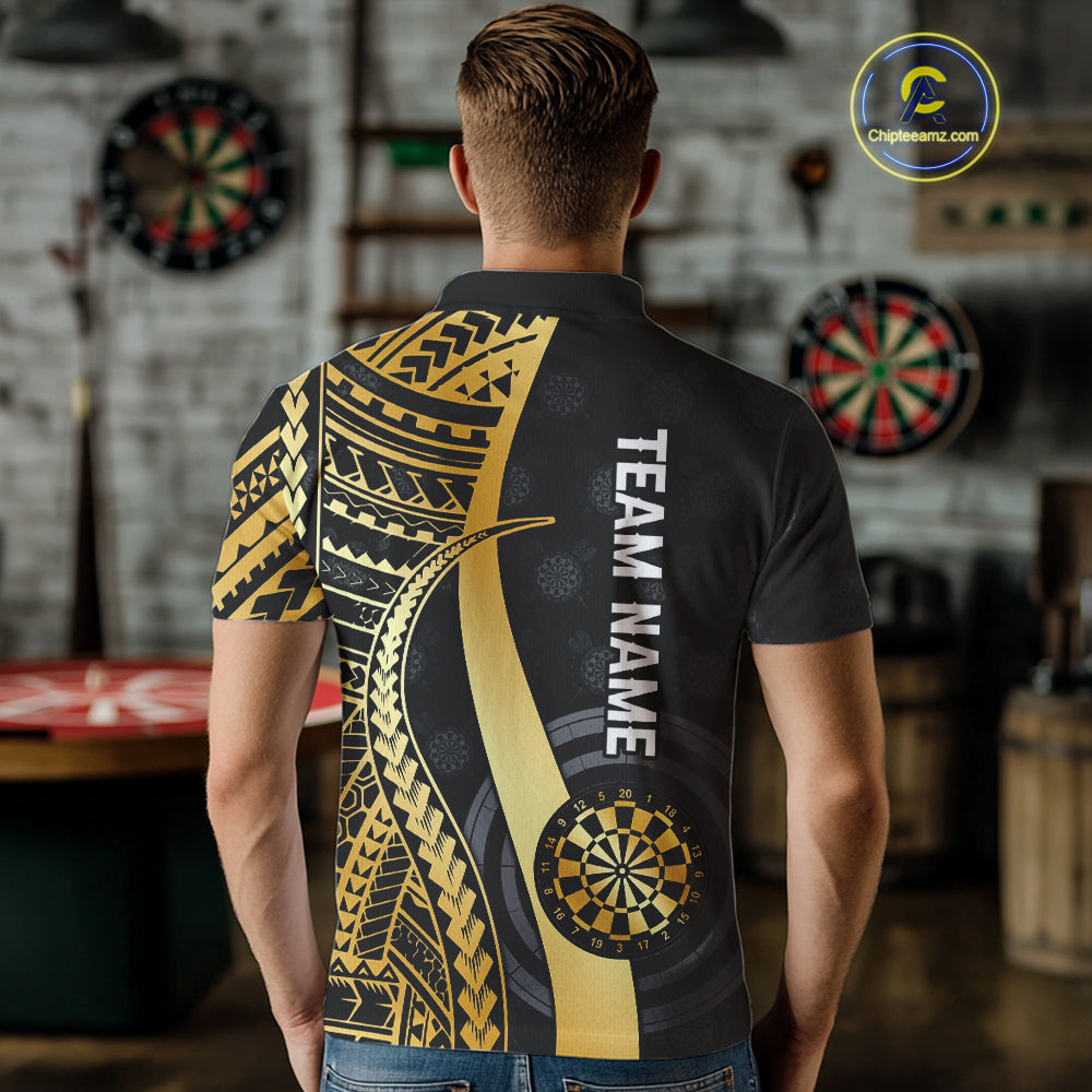 Personalized Black And Golden Tribal Dart Shirts For Men Custom Dart Jersey Team Polo & 1/4 Zip TDM4105