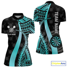 Load image into Gallery viewer, Personalized Black And Turquoise Tribal Dart Shirts For Women Custom Dart Jersey Team Polo &amp; 1/4 Zip TDM4106