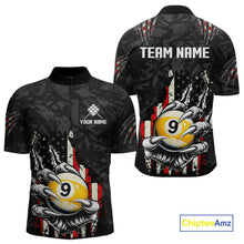 Load image into Gallery viewer, Funny Claw Tearing US Flag 9 Ball Pool Custom Billiard Shirts For Men, Patriotic Billiard Jerseys TDM4473