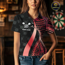 Load image into Gallery viewer, Personalized Black And Red Tribal Dart Shirts For Women Custom Darts Jersey Team Polo &amp; 1/4 Zip TDM4913