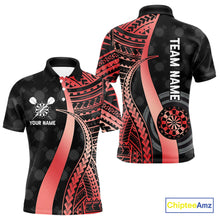 Load image into Gallery viewer, Personalized Black And Red Tribal Dart Shirts For Men Custom Darts Jersey Team Polo &amp; 1/4 Zip TDM4913