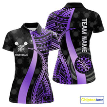 Load image into Gallery viewer, Personalized Black And Purple Tribal Dart Shirts For Women Custom Darts Jersey Team Polo &amp; 1/4 Zip TDM4914