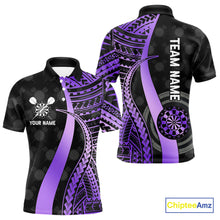 Load image into Gallery viewer, Personalized Black And Purple Tribal Dart Shirts For Men Custom Darts Jersey Team Polo &amp; 1/4 Zip TDM4914