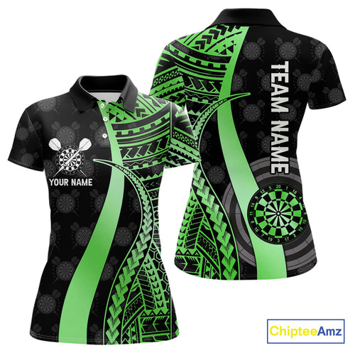 Personalized Black And Green Tribal Dart Shirts For Women Custom Darts Jersey Team Polo & 1/4 Zip TDM4915