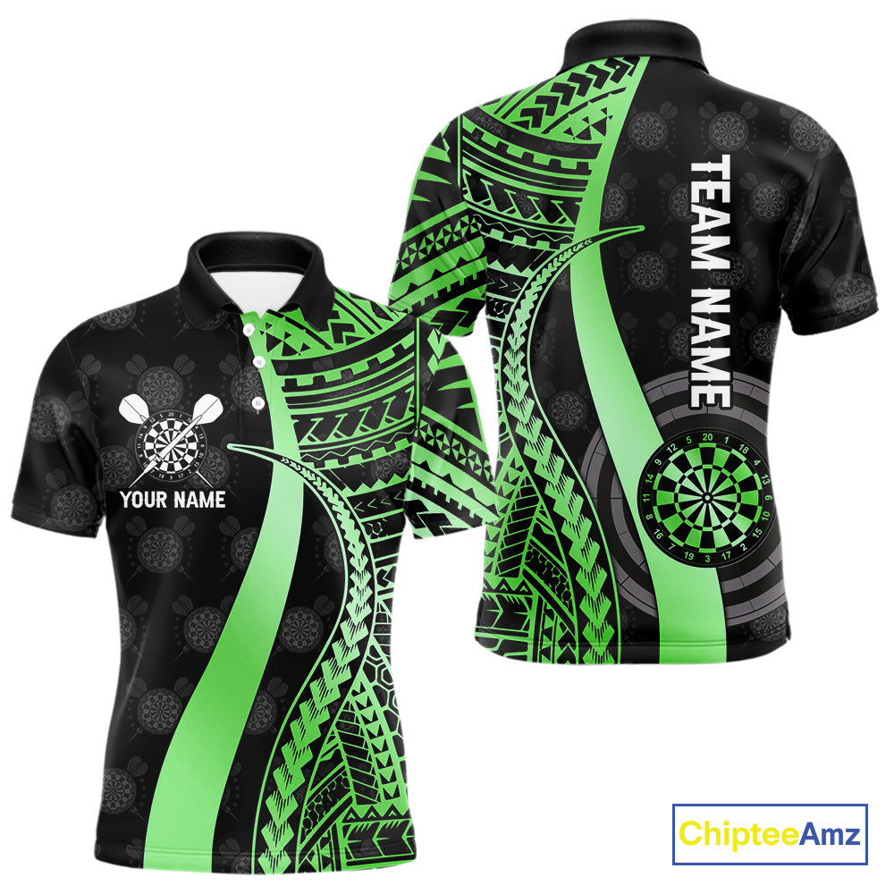 Personalized Black And Green Tribal Dart Shirts For Men Custom Darts Jersey Team Polo & 1/4 Zip TDM4915