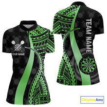 Load image into Gallery viewer, Personalized Black And Green Tribal Dart Shirts For Women Custom Darts Jersey Team Polo &amp; 1/4 Zip TDM4915