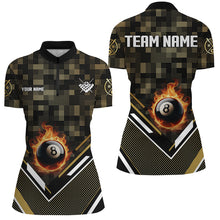 Load image into Gallery viewer, Customized Yellow 8 Ball Fire Tech Camo Pattern Billiard Sport Jerseys For Women Billiard Team Shirts TDM2894