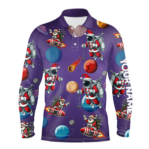 Funny Christmas Santa Astronaut Custom Purple Polo Golf Shirts For Men, Christmas Golf Outfit TDM3119