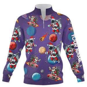 Funny Christmas Santa Astronaut Custom Purple Quarter Zip Golf Sweatshirt, Christmas Golf Sweater TDM3119