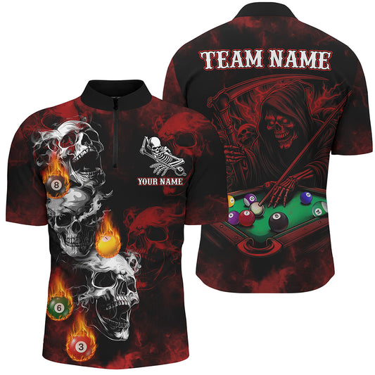 Personalized Red Smoke Skull Billiard Shirts For Men Custom Grim Reaper Billiard Jerseys TDM3364
