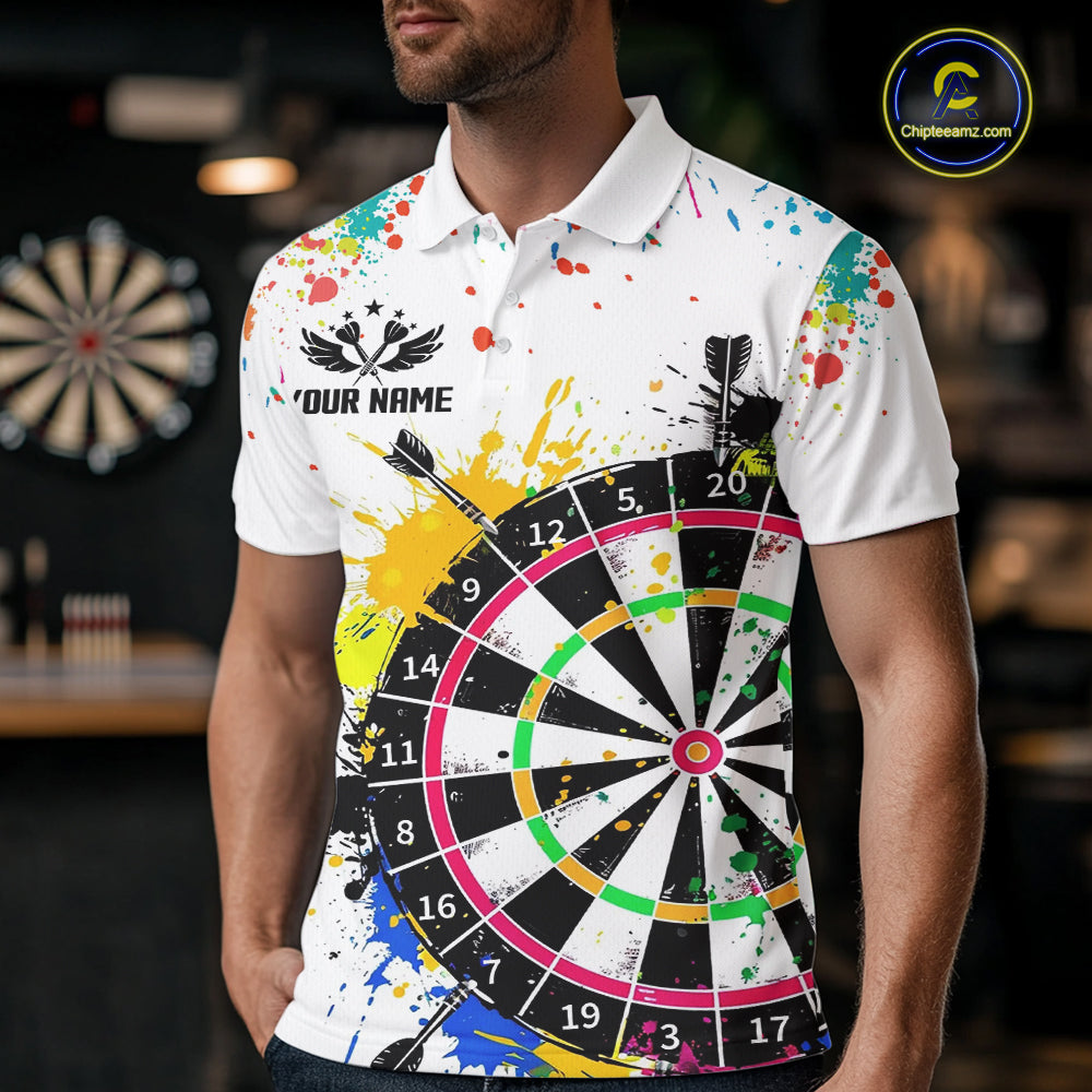 Funny Dartboard Colorful Paint Dart Shirt For Men Custom Darts Team Jersey Polo & 1/4 Zip |White TDM5623