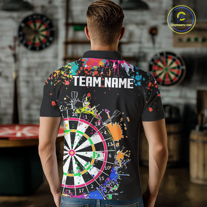 Funny Dartboard Colorful Paint Dart Shirt For Men Custom Darts Team Jersey Polo & 1/4 Zip |Black TDM5624