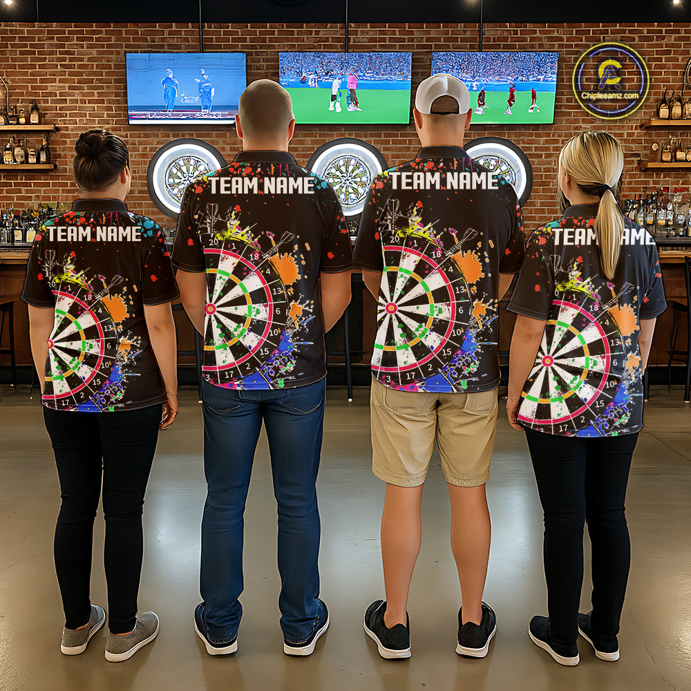 Funny Dartboard Colorful Paint Dart Shirt For Men Custom Darts Team Jersey Polo & 1/4 Zip |Black TDM5624