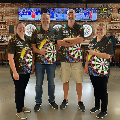 Funny Dartboard Colorful Paint Dart Shirt For Men Custom Darts Team Jersey Polo & 1/4 Zip |Black TDM5624