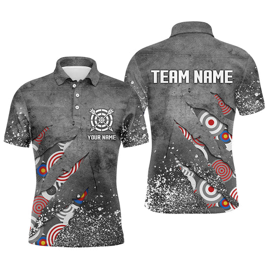 Custom Archery Target Pattern Grey Grunge Men Polo Shirts Best Custom Team Name Archery Jerseys TDM1036