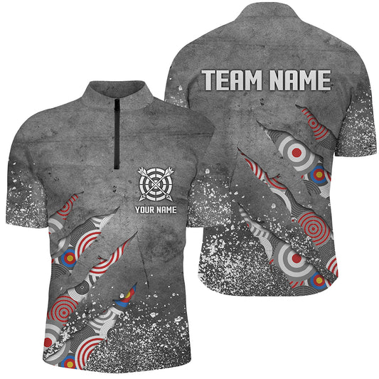 Custom Archery Target Pattern Grey Grunge Men Quarter-Zip Best Custom Name Archery Jersey TDM1036