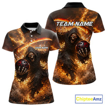 Load image into Gallery viewer, Orange Grim Reaper Fire Smoke Bowling Jersey For Women Custom Bowling Team Shirt Polo &amp; 1/4 Zip TDM6233