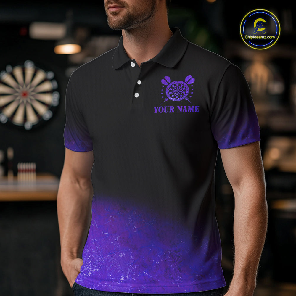 Personalized Sea Purple Gradient Darts Polo & Quarter Zip Custom Dart Shirts For Men Dart Jerseys TDM4709