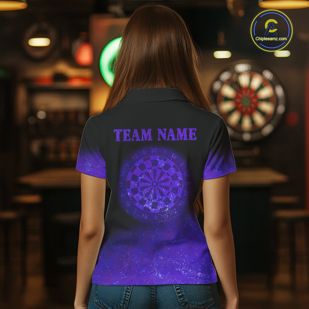 Personalized Sea Purple Gradient Darts Polo & Quarter Zip Custom Dart Shirts For Women Dart Jerseys TDM4709