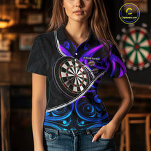 Load image into Gallery viewer, Neon Purple Blue Tribal Pattern Dart Shirts For Women Custom Dart Jerseys Team Polo &amp; Quarter Zip TDM3823