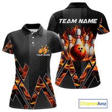 Load image into Gallery viewer, Personalized Fire Flame Bowling Jersey For Women Custom Bowling Team Shirt Polo &amp; 1/4 Zip |Orange TDM6238