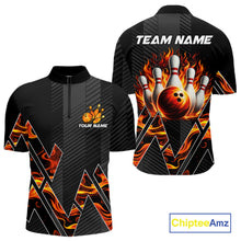 Load image into Gallery viewer, Personalized Fire Flame Bowling Jersey For Men Custom Bowling Team Shirt Polo &amp; 1/4 Zip |Orange TDM6238
