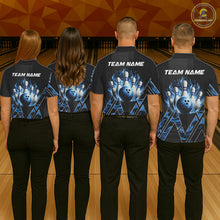 Load image into Gallery viewer, Personalized Fire Flame Bowling Jersey For Men Custom Bowling Team Shirt Polo &amp; 1/4 Zip |Blue TDM6239