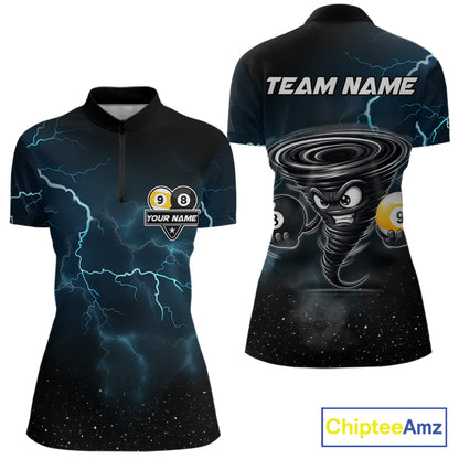 Tornado billiard quarter zip shirt for women built for pool tournaments and competitive league play.