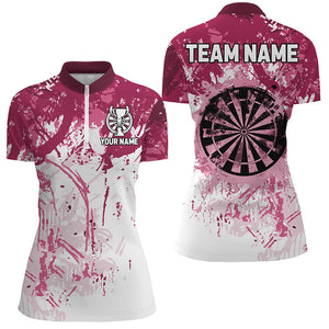 Personalized Pink Grunge Classic Darts Jerseys For Women Custom Team Name Darts Shirts Short Sleeve TDM2658