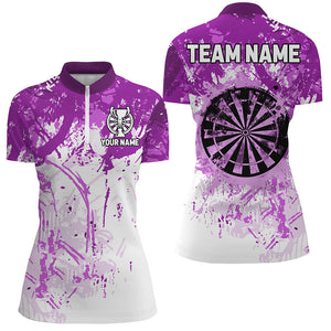 Personalized Purple Grunge Classic Darts Jerseys For Women Custom Team Name Darts Shirts Short Sleeve TDM2659