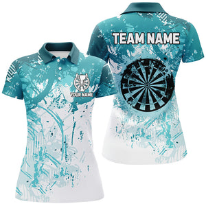 Personalized Turquoise Grunge Classic Darts Jerseys For Women Custom Team Darts Shirts Short Sleeve TDM2660