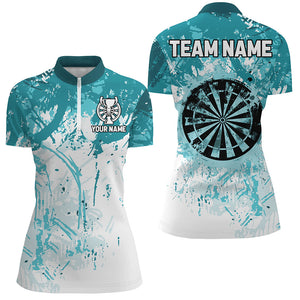 Personalized Turquoise Grunge Classic Darts Jerseys For Women Custom Team Darts Shirts Short Sleeve TDM2660