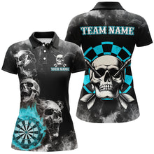 Load image into Gallery viewer, Personalized Blue Darts Smoke Skull Women Dart Shirts Custom Darts Board Fire Flame Dart Team Jersey TDM3133