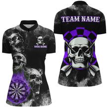 Load image into Gallery viewer, Personalized Purple Darts Smoke Skull Women Dart Shirt Custom Dart Board Fire Flame Dart Team Jersey TDM3135