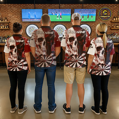 White & Red Skull Dartboard Custom Men Dart Quarter-Zip Shirt Retro Grunge Dart League Jerseys NYN2083